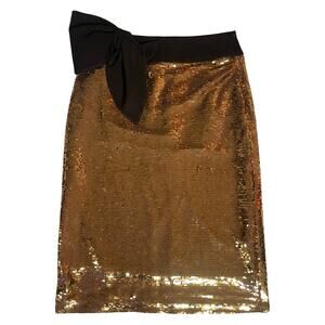 Isaac Mizrahi Gold Sequin Skirt Black Bow - Size S/P